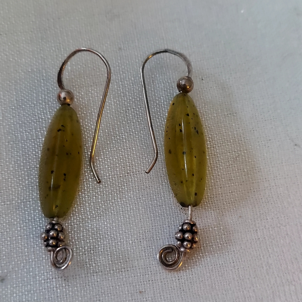 Green and Silver Toned Earrings